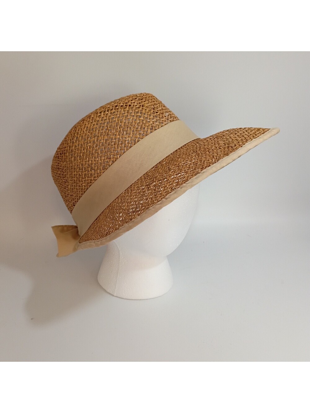 Vintage ARLIN Wide Brim Sun Hat Women's One Size 100% Straw Bow Cap
